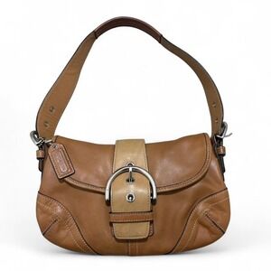 Coach 9247 Soho brown and tan leather Y2K shoulder bag with silver hardware